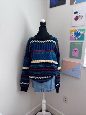 Vintage Coogi Style 3D Knit Sweater – Colorful Textured Pullover – Size M